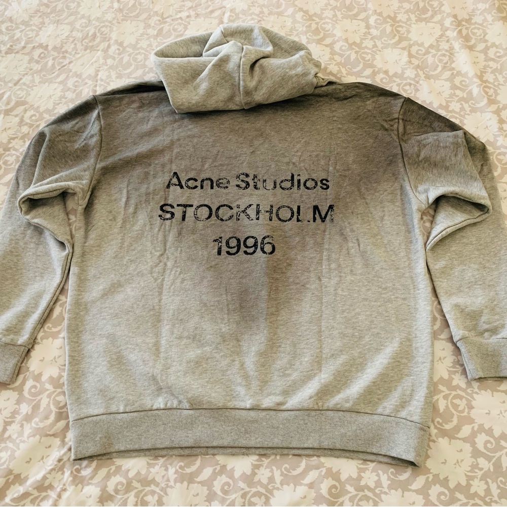 Acne Studios Light Gray Men's Sweater with Black Text